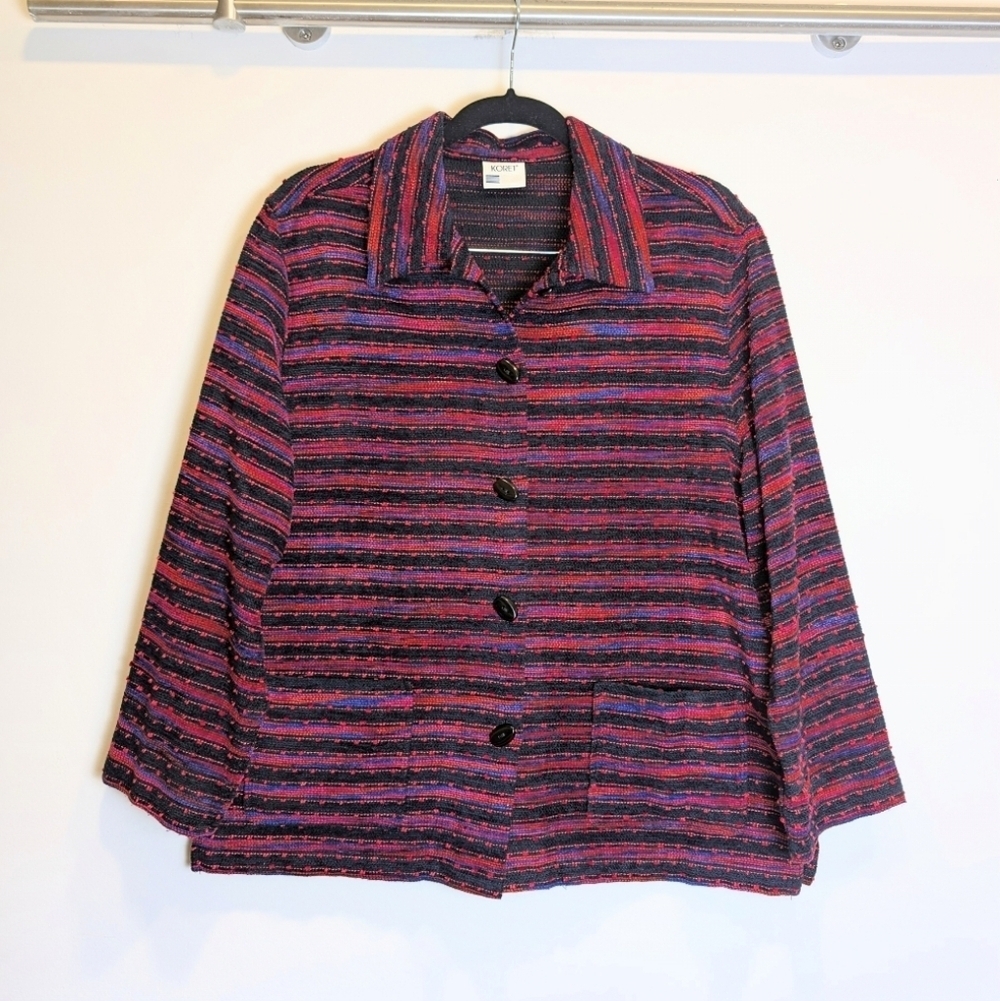 Koret Vintage Pink Purple Red Black Textured Button-Down Blazer Size Large - Picture 1 of 6
